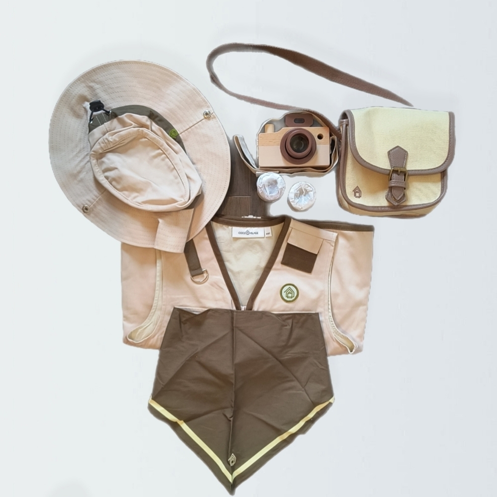 Kids Outdoor Kids Adventure Costume Vest And Hat Set Halloween - Beige and Brown